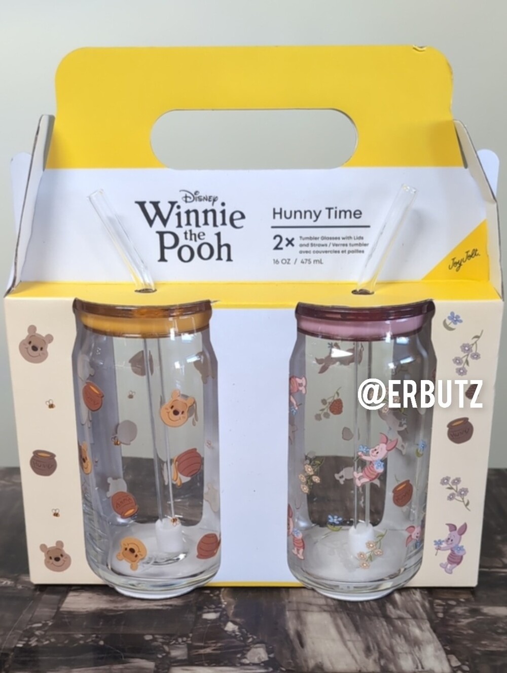 Disney Winnie the Pooh 2 Pack Fall Theme Glass Tumblers with Straws & Lids 🍂